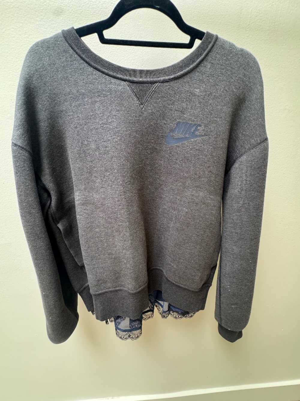 Nike Lab x Sacai women’s sweatshirt Open Back lace crewneck grey Size small